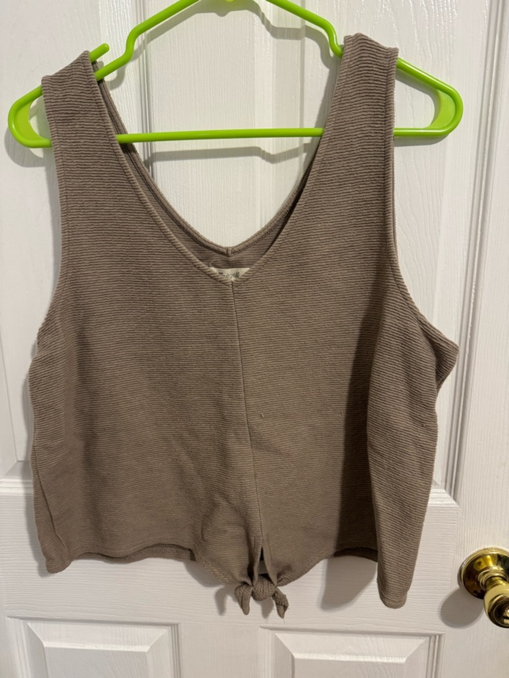 Madewell Ribbed Taupe Tie-Front V-Neck Tank